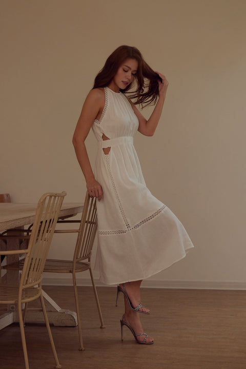 Soft love linen midi dress in white