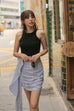 Women power stripes ruching skirt in blue