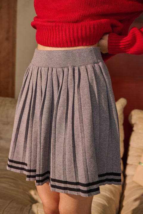 Snowfall pleated knit skirt in grey