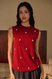 Handmade crystal cashmere top in red