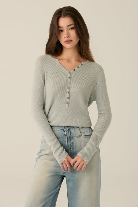 Feels just right button down knit top