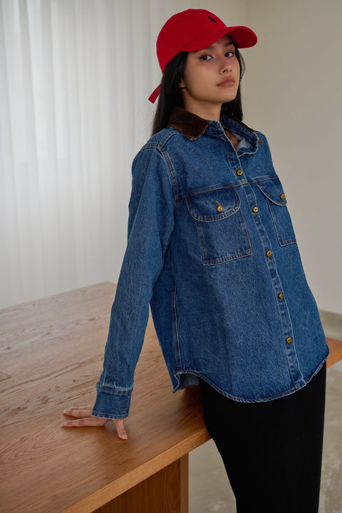 vintage style lapel denim shirt