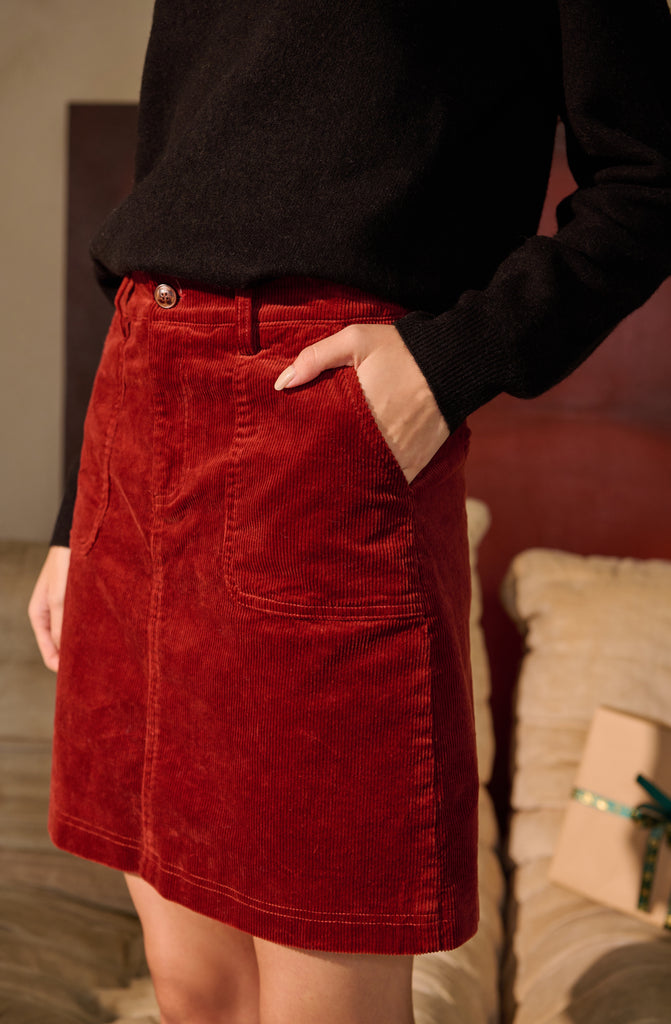 X'mas lights corduroy skirt in red